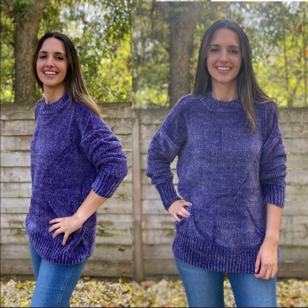 High-Quality Purple Oversized Chenille Sweater